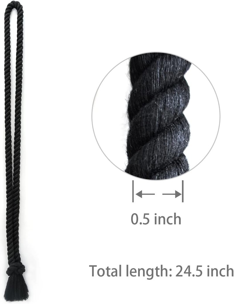 Yteseery 8 Pack Curtain tiebacks Rope, Outdoor Curtain Tiebacks, Natural Cotton Curtain Ties, Village Rural Rustic Farmhouse Curtain Holdbacks Curtain tie Backs Holders for Heavy Duty Drapes, Black - Image 3